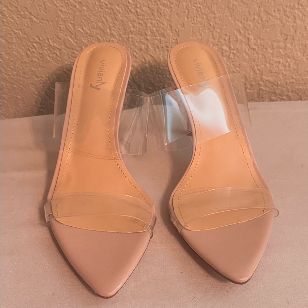 Vivianly Clear Strap Nude Heels